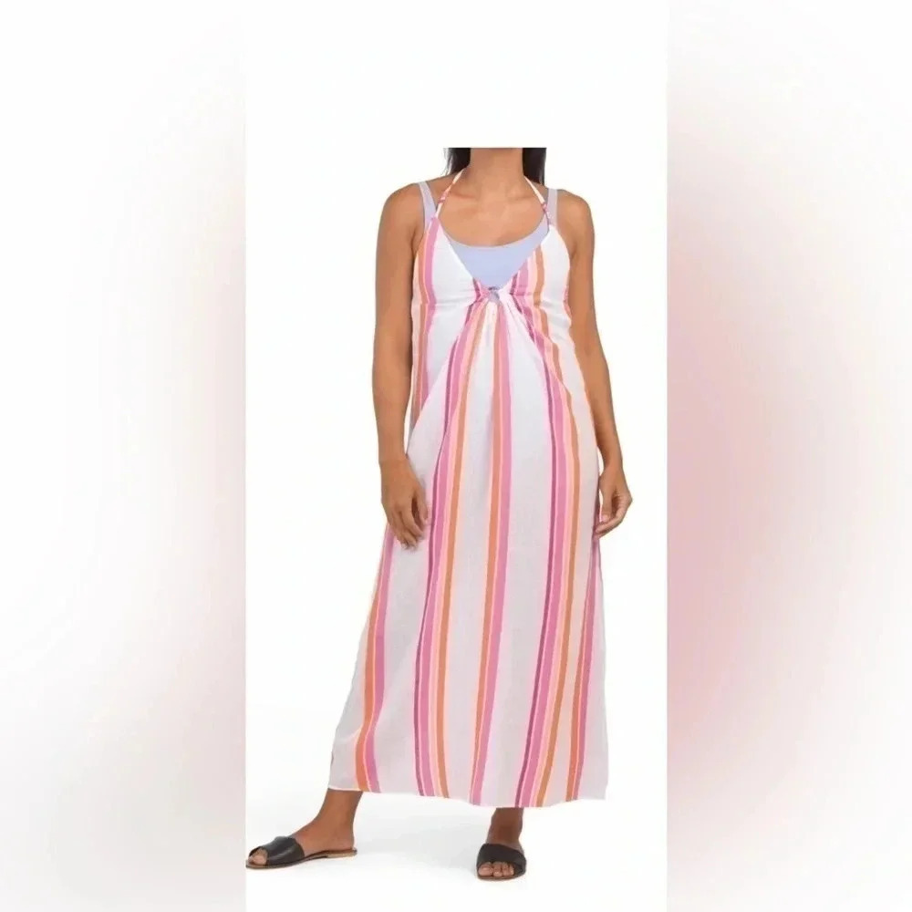 TRINA TURK Striped Plunge Halter Cover- up Dress Color : Multi Size M - Picture 1 of 3